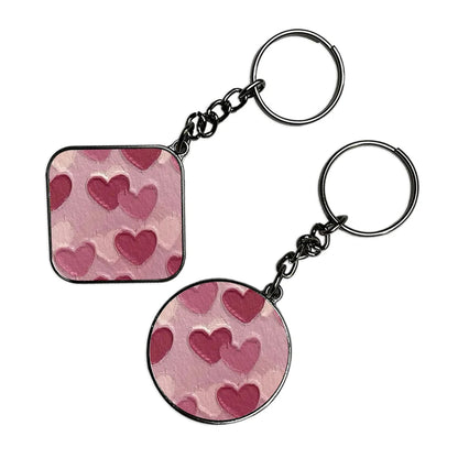 Pastel Hearts Love - Keychain With Silver Border (Pack Of 2)