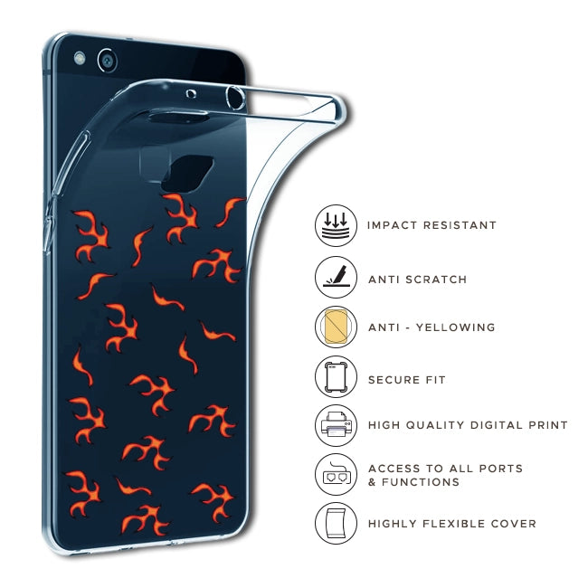 Orange Mini Flames - Clear Printed Silicon Case For Motorola Models infographic