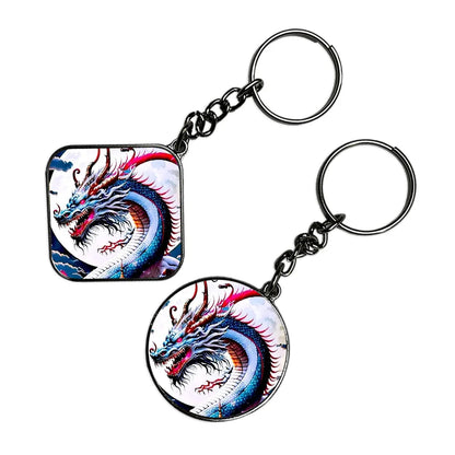 Blue Dragon - Keychain With Silver Border (Pack Of 2)