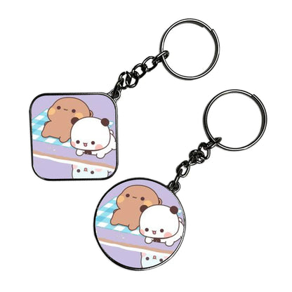 Cute Panda and Teddy - Keychain With Silver Border (Pack Of 2)