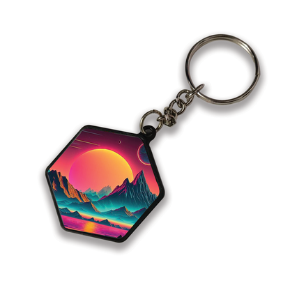 Sunset At The Mountains - Keychain HEXAGON