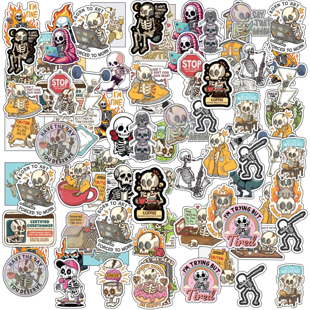 Skeleton Stickers Pack – 42+ Waterproof Goth Aesthetic Stickers