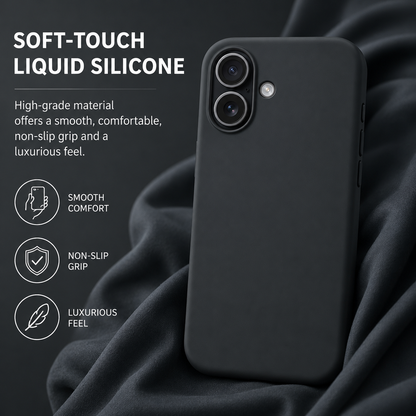 Black Liquid Silicone Case For Apple iPhone Models