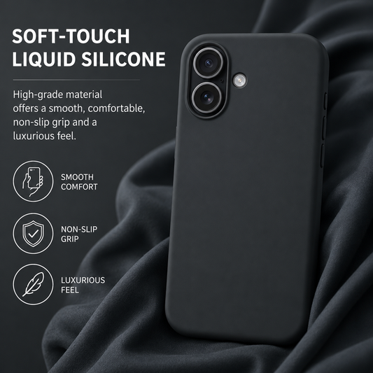 Black Liquid Silicone Case For Apple iPhone Models