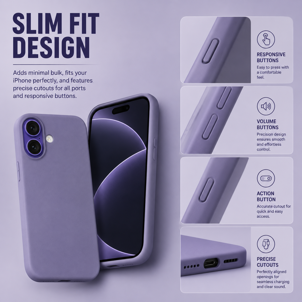 Lavender Liquid Silicone Case For Apple iPhone Models