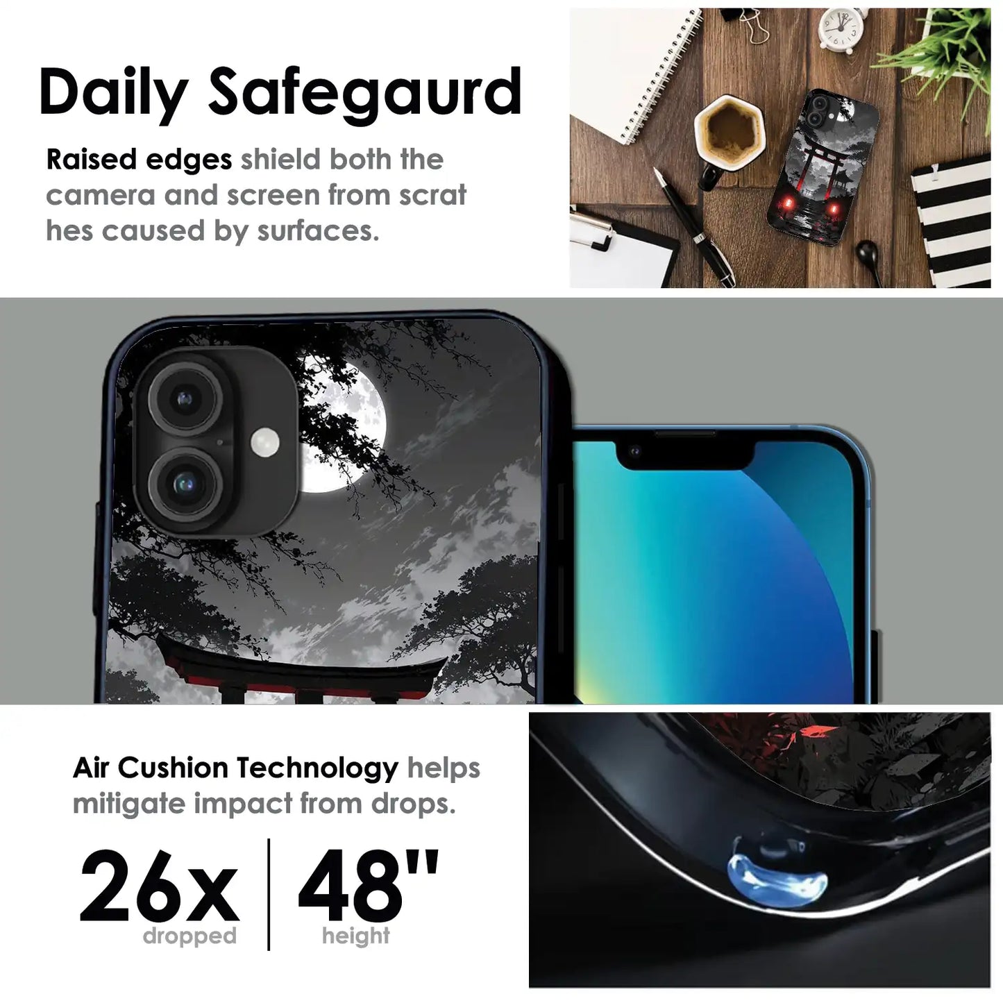 Midnight Torii Forest - Glossy Metal Silicone Case For Apple iPhone Infographic