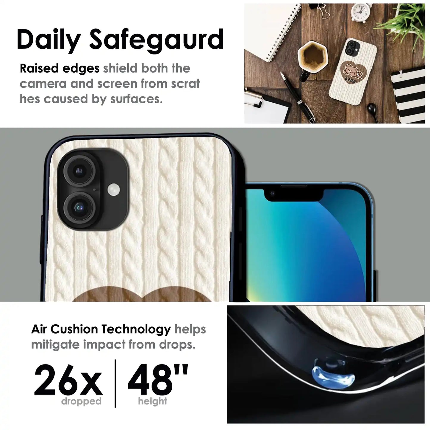 Bear Heart - Glossy Metal Silicone Case For Apple iPhone Infographic