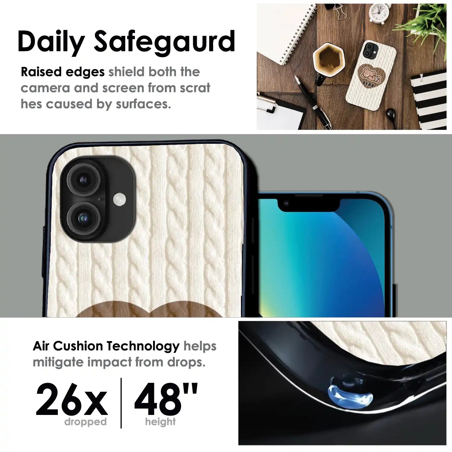 Bear Heart - Glossy Metal Silicone Case For Apple iPhone Infographic