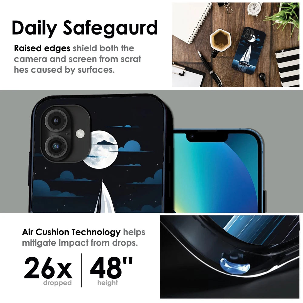 Moonlight Sailboat - Glossy Metal Silicone Case For Apple iPhone Infographic