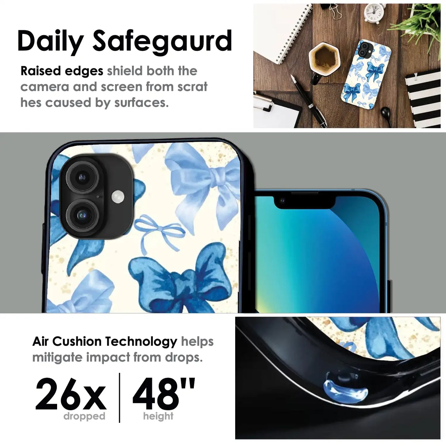 Soft Blue Bowcore - Glossy Metal Silicone Case For Apple iPhone Infographic