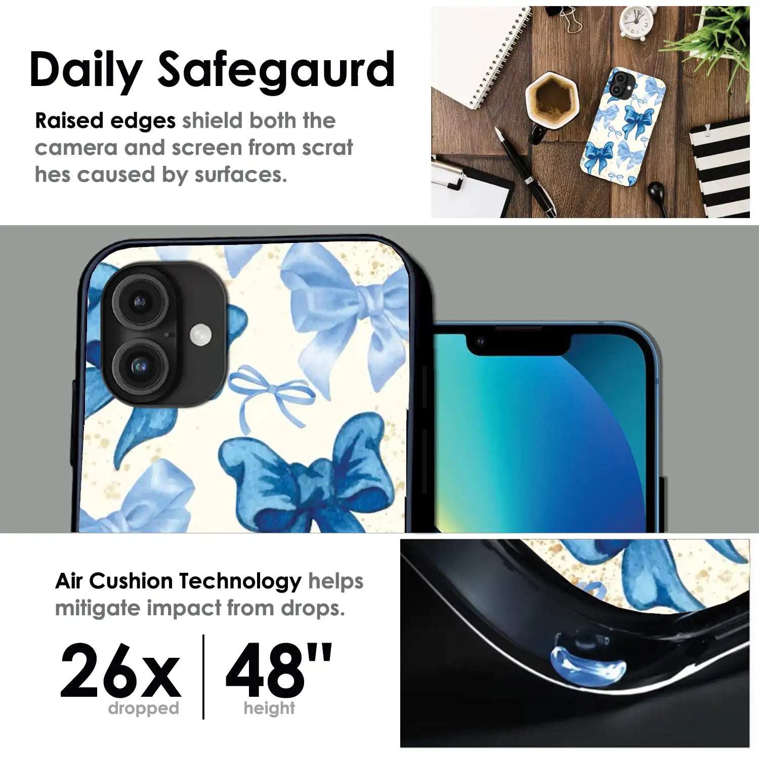 Soft Blue Bowcore - Glossy Metal Silicone Case For Apple iPhone Infographic