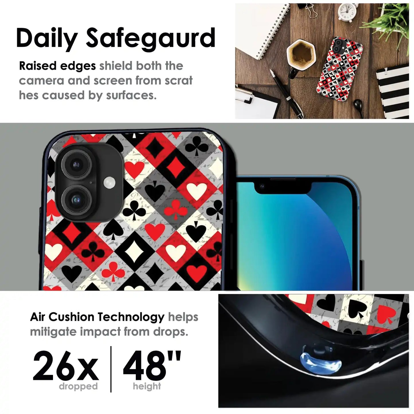 Classic Card Symbols - Glossy Metal Silicone Case For Apple iPhone Infographic