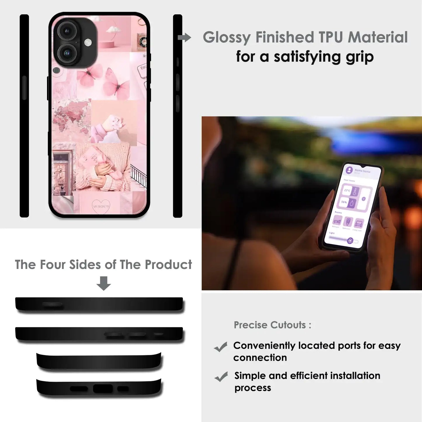 'Blush Aesthetic - Glossy Metal Silicone Case For Apple iPhone Infographic