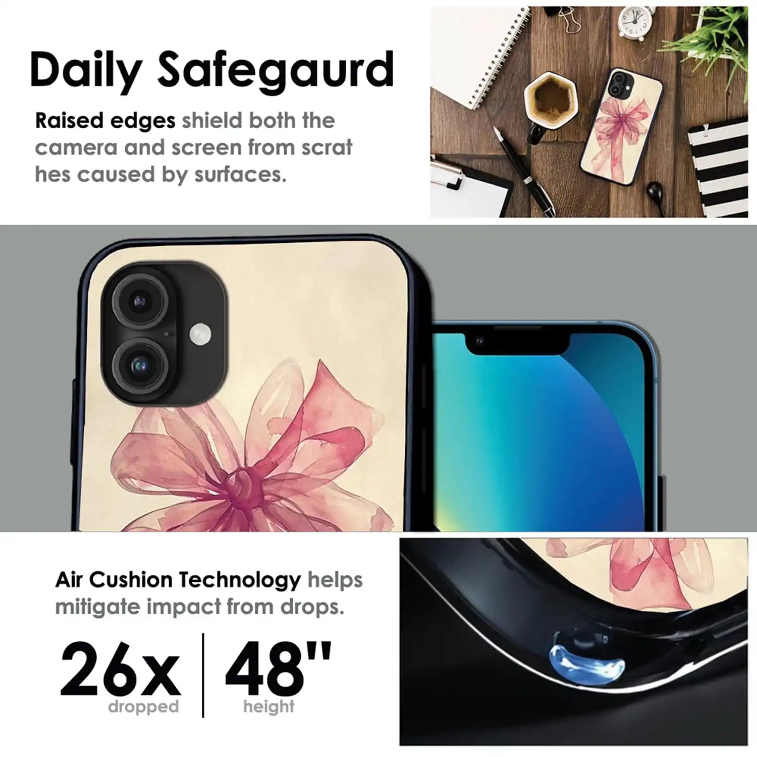 'Pretty Pink Bow - Glossy Metal Silicone Case For Apple iPhone Infographic