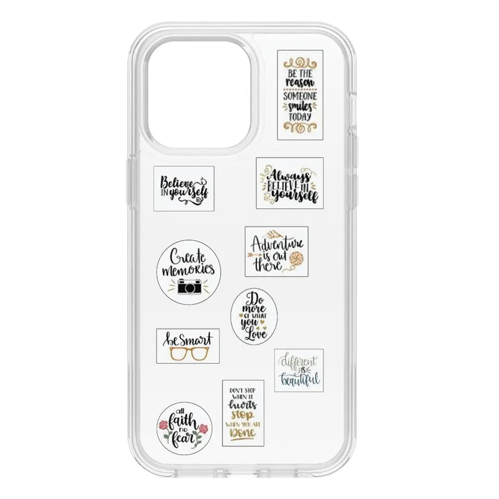 Happy Quotes Themed Stickers on clear case