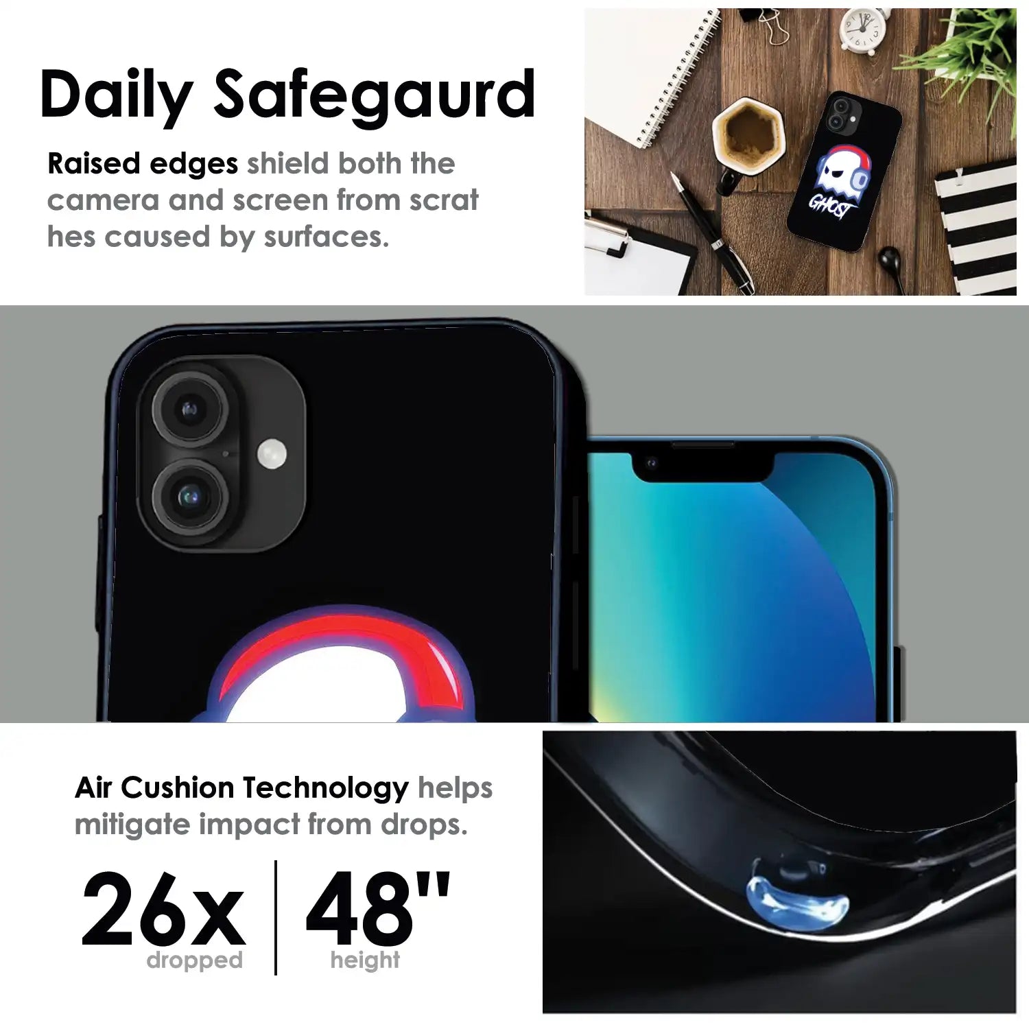 Neon Ghost Music Aesthetic - Glossy Metal Silicone Case For Apple iPhone Infographic