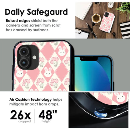 Pink Bunny Argyle - Glossy Metal Silicone Case For Apple iPhone Infographic