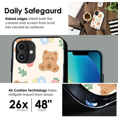 Cute Teddy Garden - Glossy Metal Silicone Case For Apple iPhone Infographic