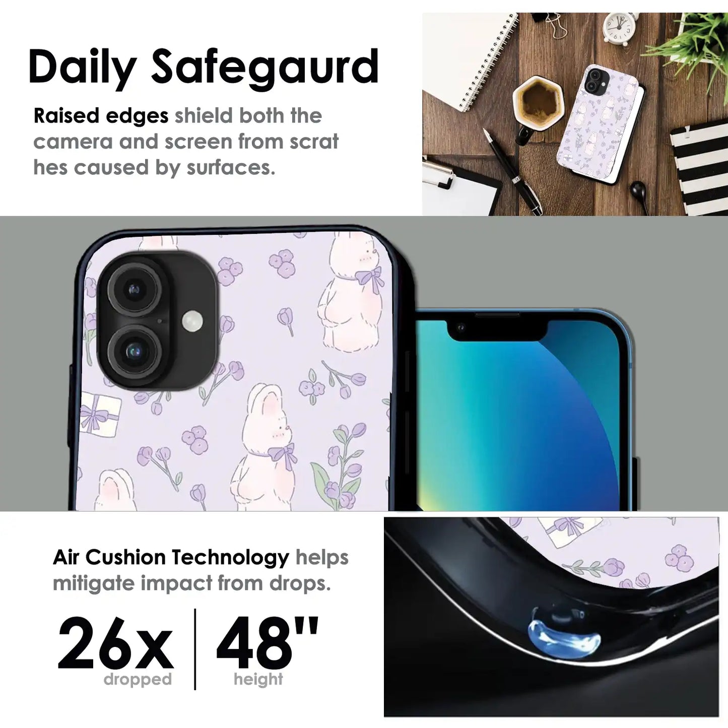 Lavender Bunny Gifts - Glossy Metal Silicone Case For Apple iPhone Infographic