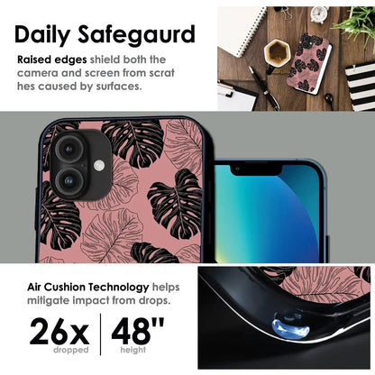 Tropical Monstera Leaf Pattern - Glossy Metal Silicone Case For Apple iPhone Infographic