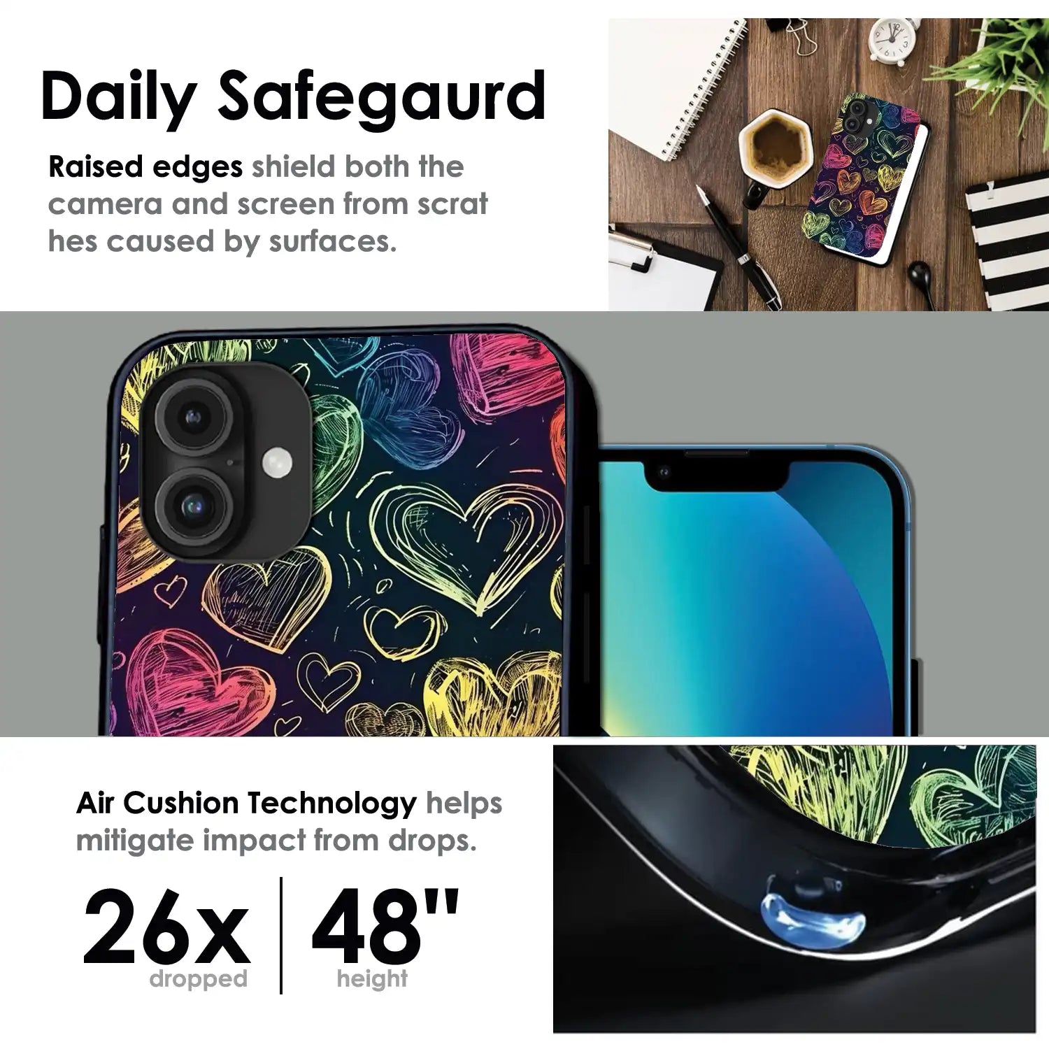 Neon Love Scribble - Glossy Metal Silicone Case For Apple iPhone Infographic
