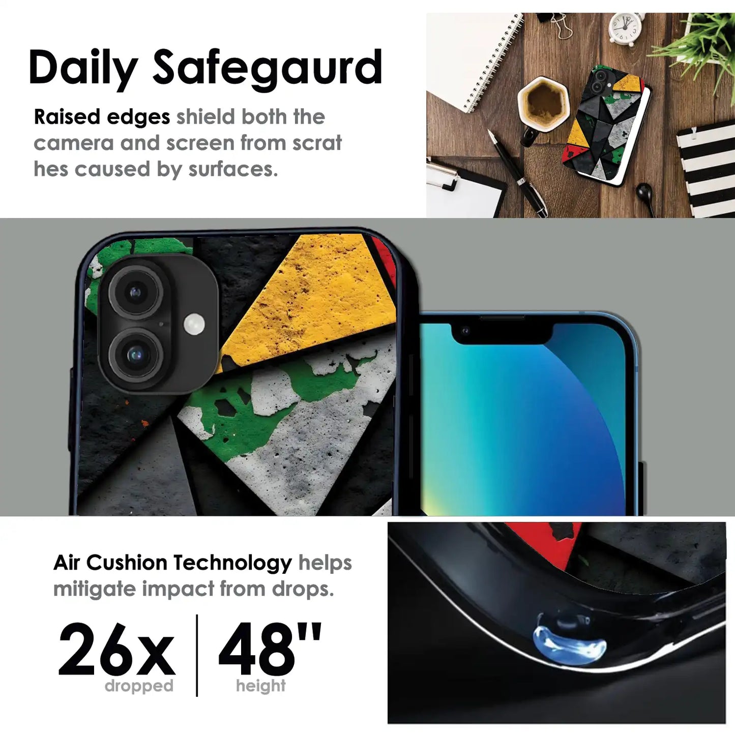 Urban Geometric Color - Glossy Metal Silicone Case For Apple iPhone Infographic