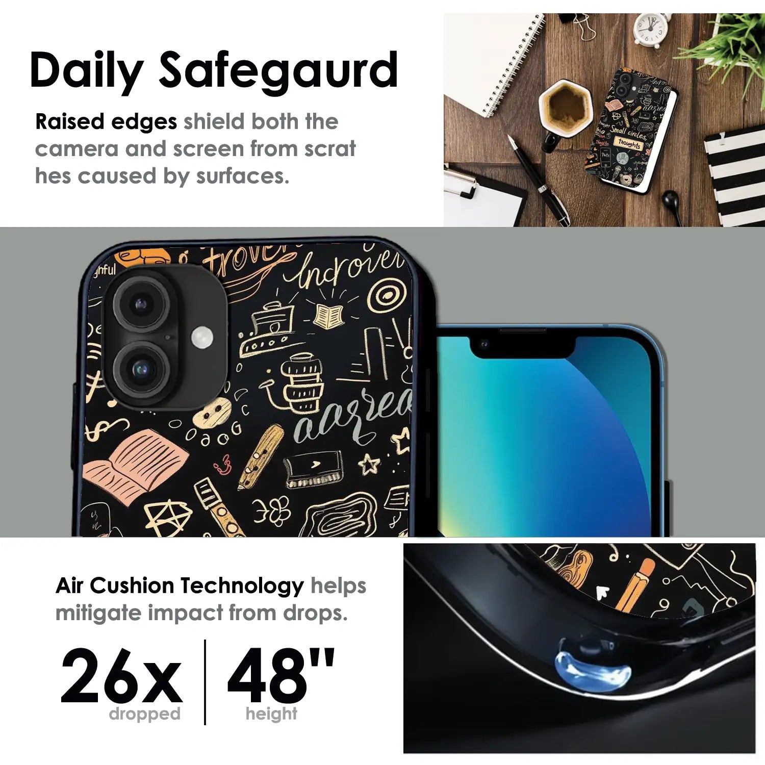 Thought Doodle Noir - Glossy Metal Silicone Case For Apple iPhone Infographic