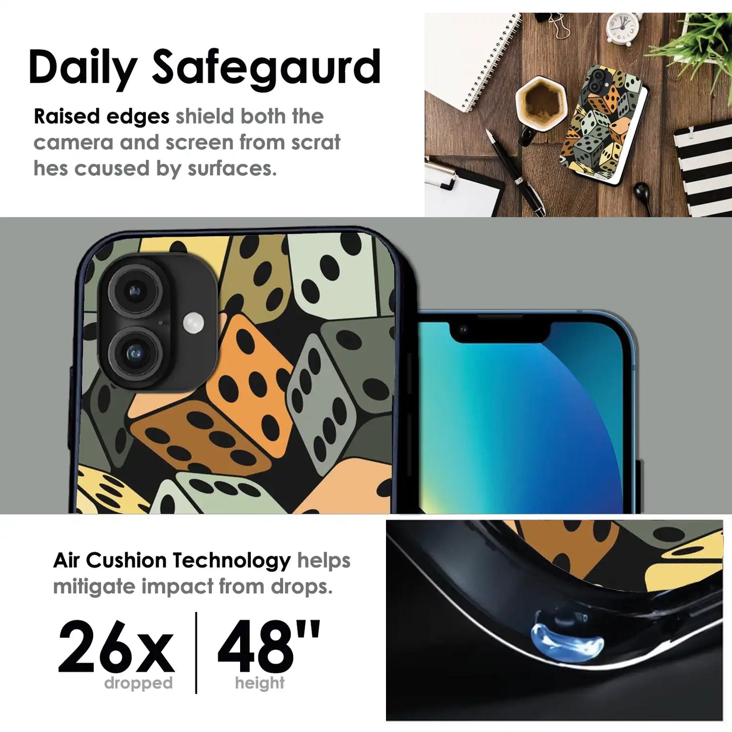 Dice - Glossy Metal Silicone Case For Apple iPhone Infographic