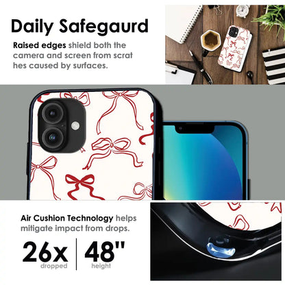 Cherry Bow Minimal - Glossy Metal Silicone Case For Apple iPhone Infographic