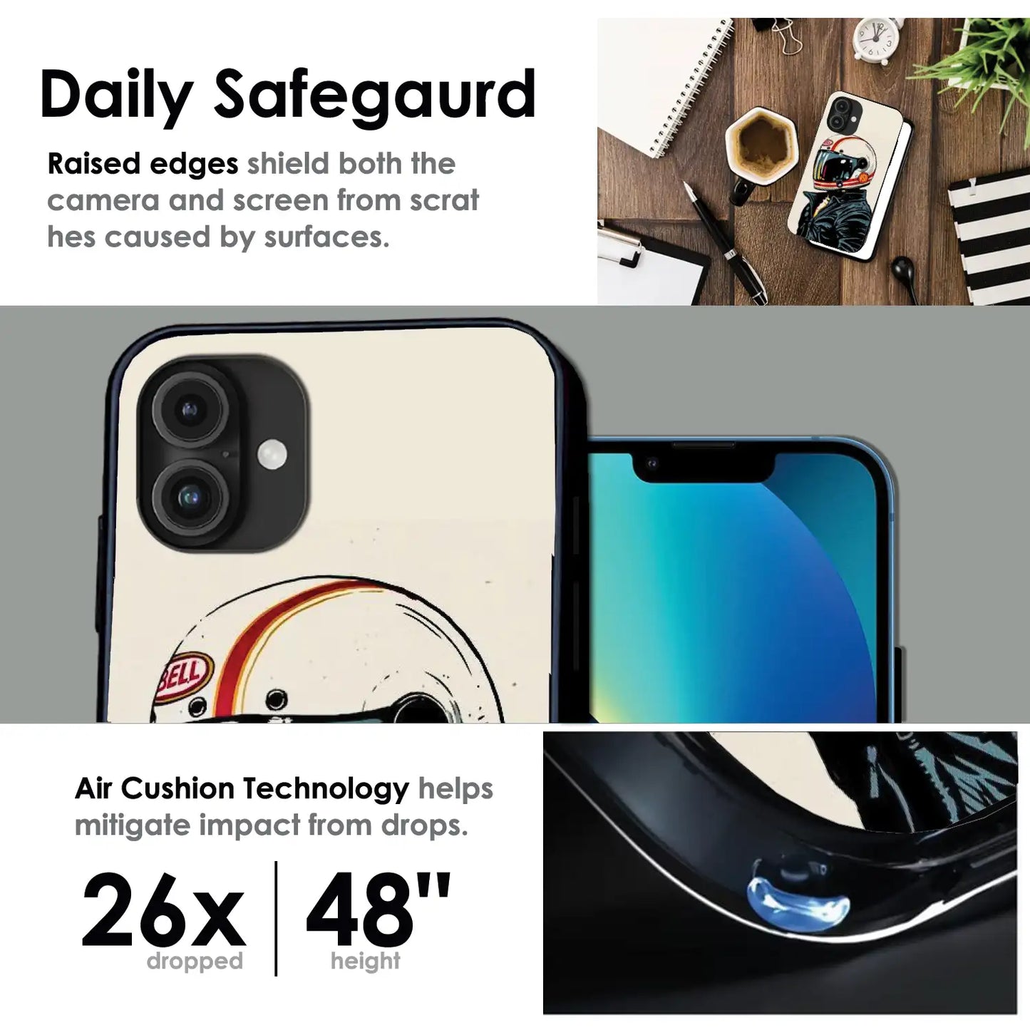 Retro Racer Helmet - Glossy Metal Silicone Case For Apple iPhone Infographic