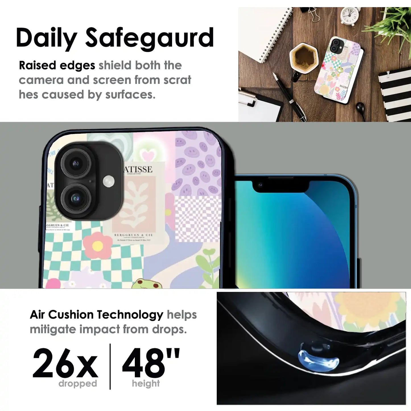 Cute Pastel Floral Collage Art - Glossy Metal Silicone Case For Apple iPhone Infographic