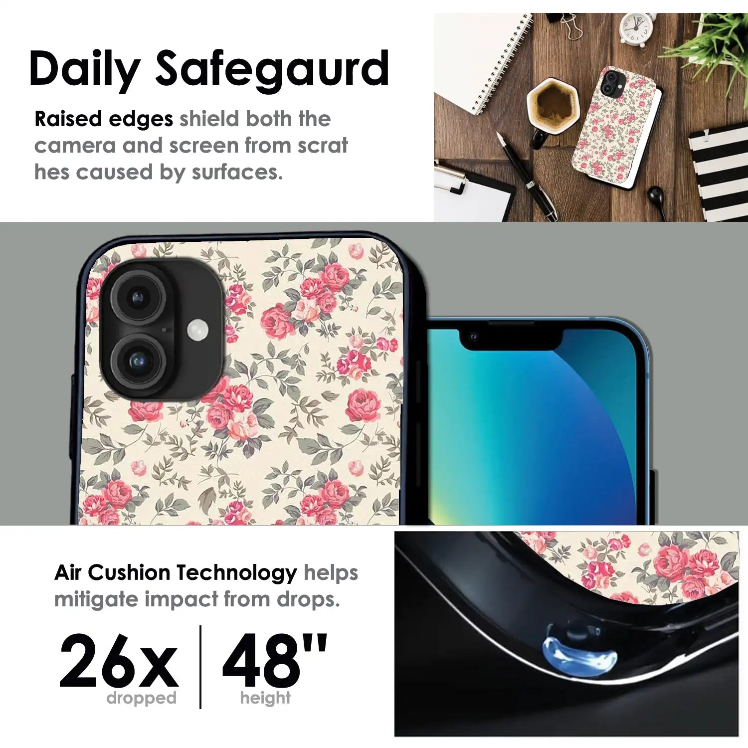 Vintage Rose Meadow - Glossy Metal Silicone Case For Apple iPhone Infographic