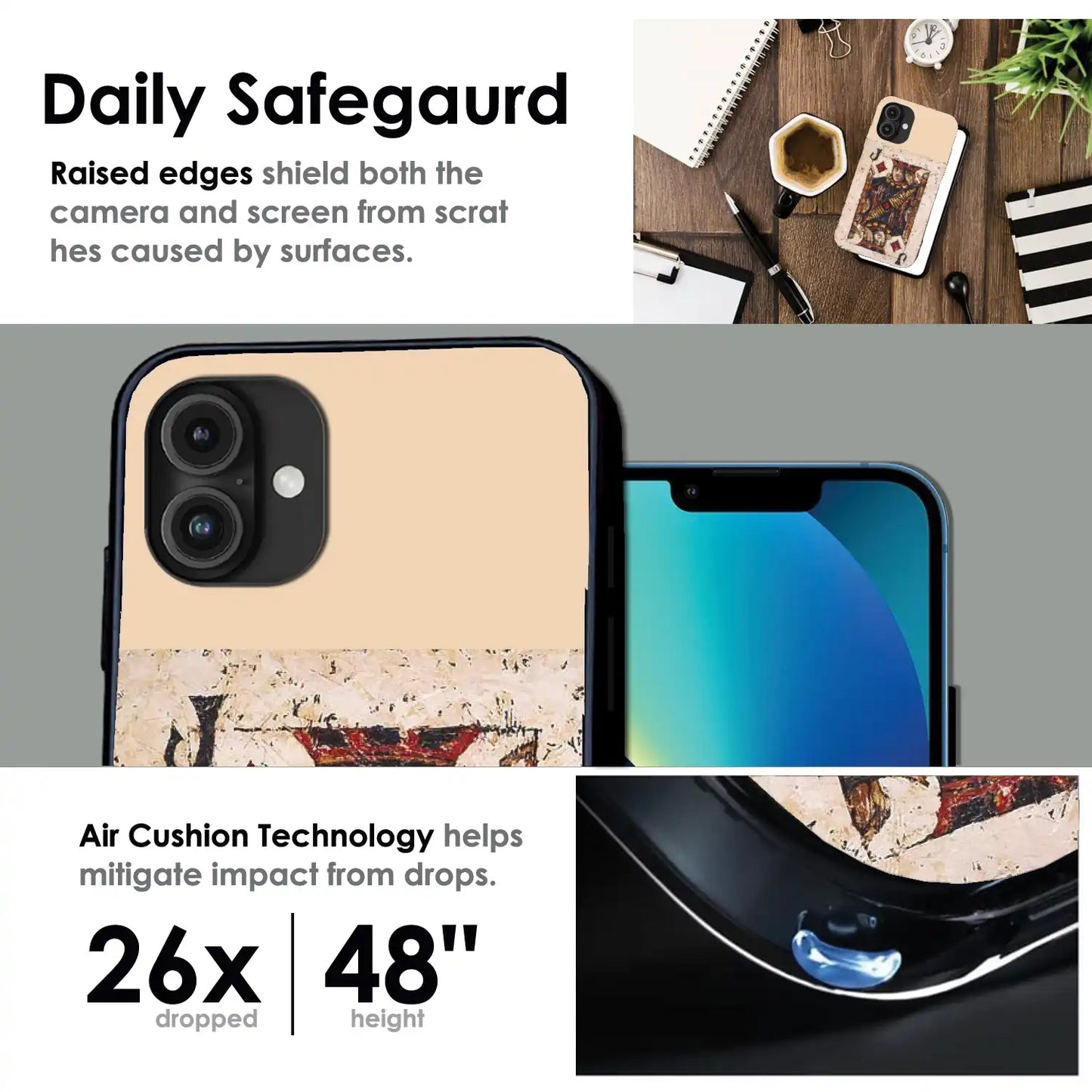 Vintage Playing Card King Art - Glossy Metal Silicone Case For Apple iPhone Infographic