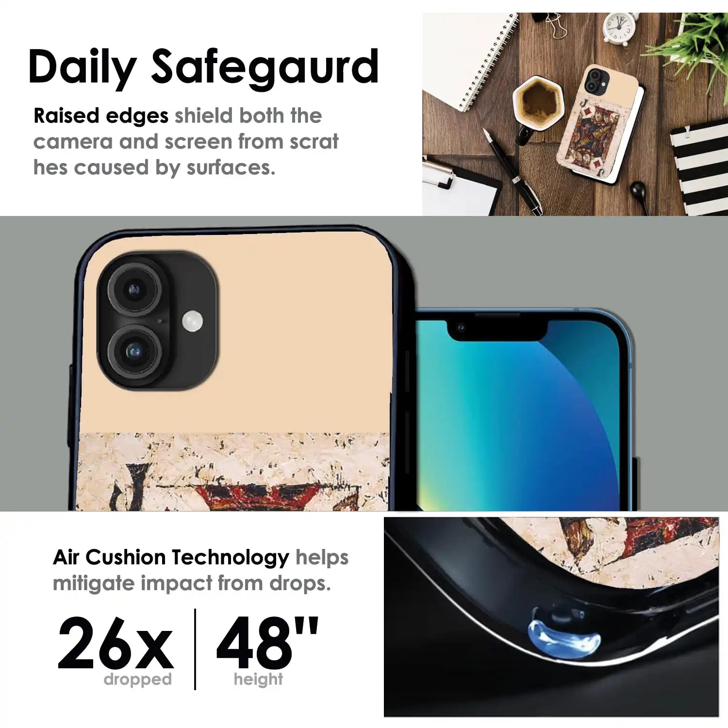 Vintage Playing Card King Art - Glossy Metal Silicone Case For Apple iPhone Infographic