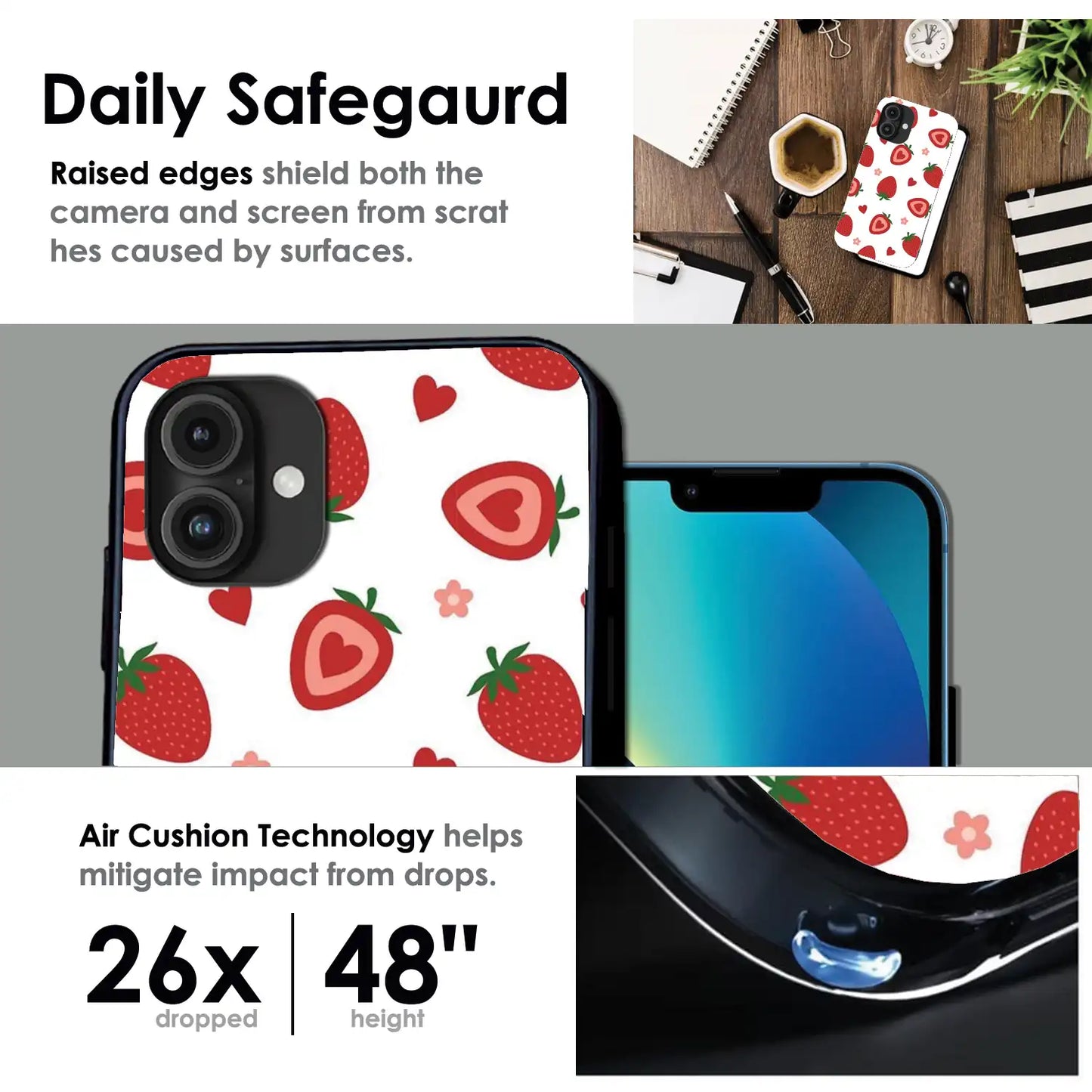 Strawberry - Glossy Metal Silicone Case For Apple iPhone Infographic