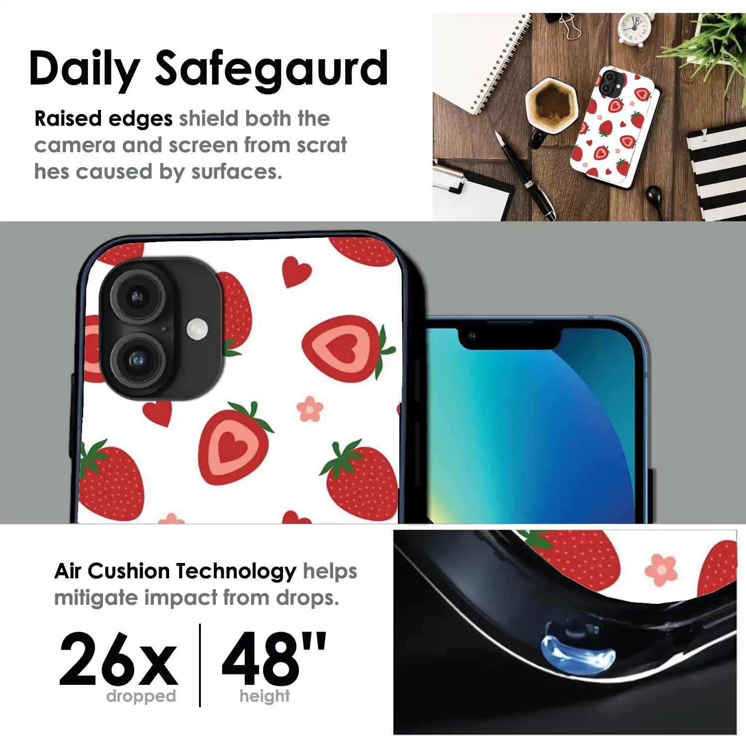 Strawberry - Glossy Metal Silicone Case For Apple iPhone Infographic