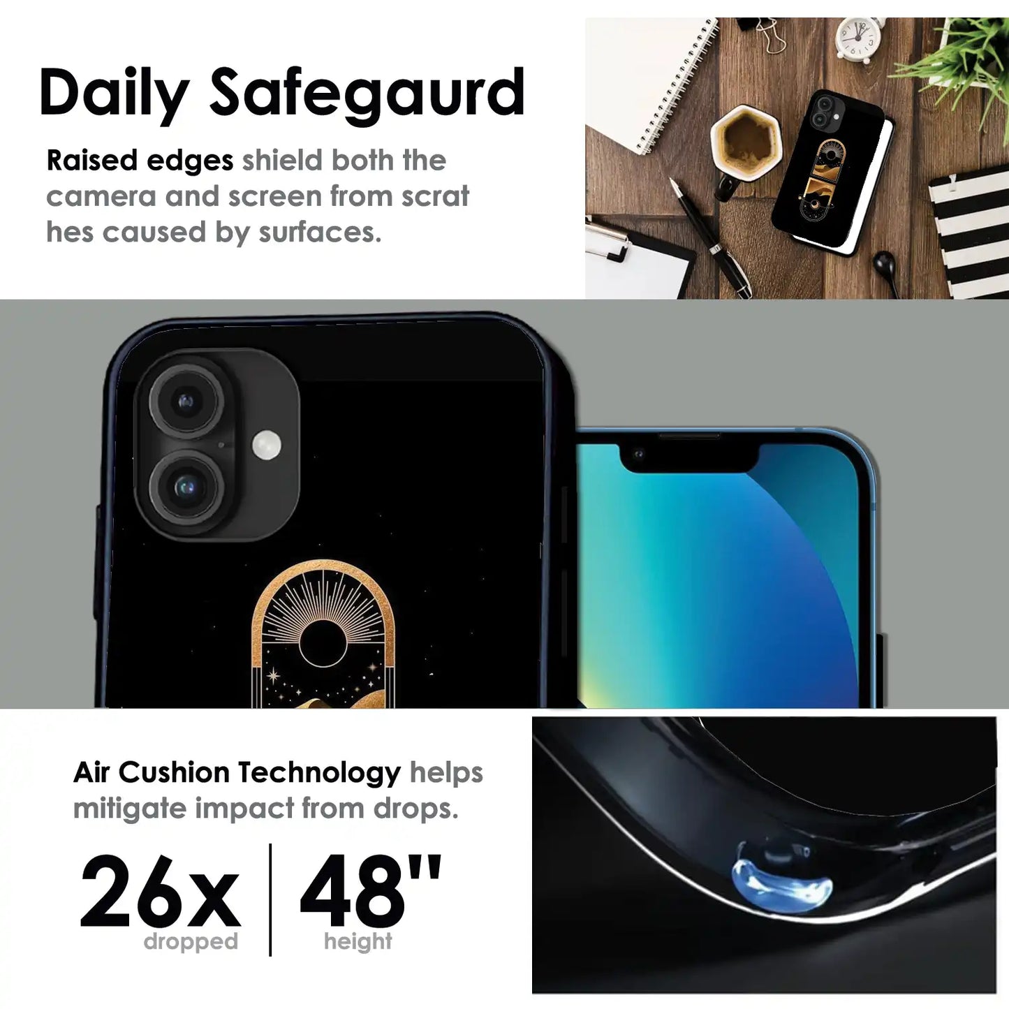 Golden Geometry - Glossy Metal Silicone Case For Apple iPhone Infographic