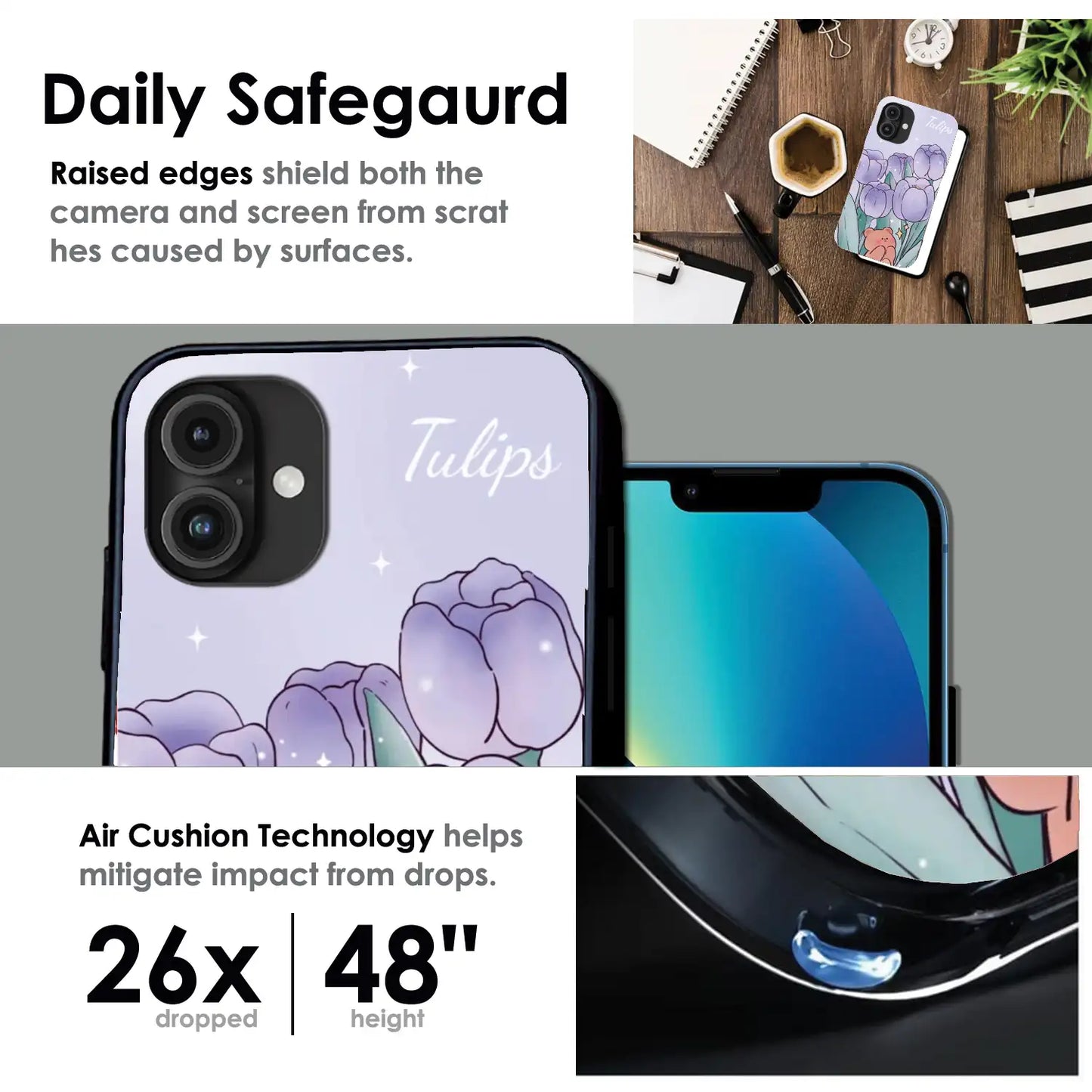 Tulip Bear Dreamscape - Glossy Metal Silicone Case For Apple iPhone Infographic