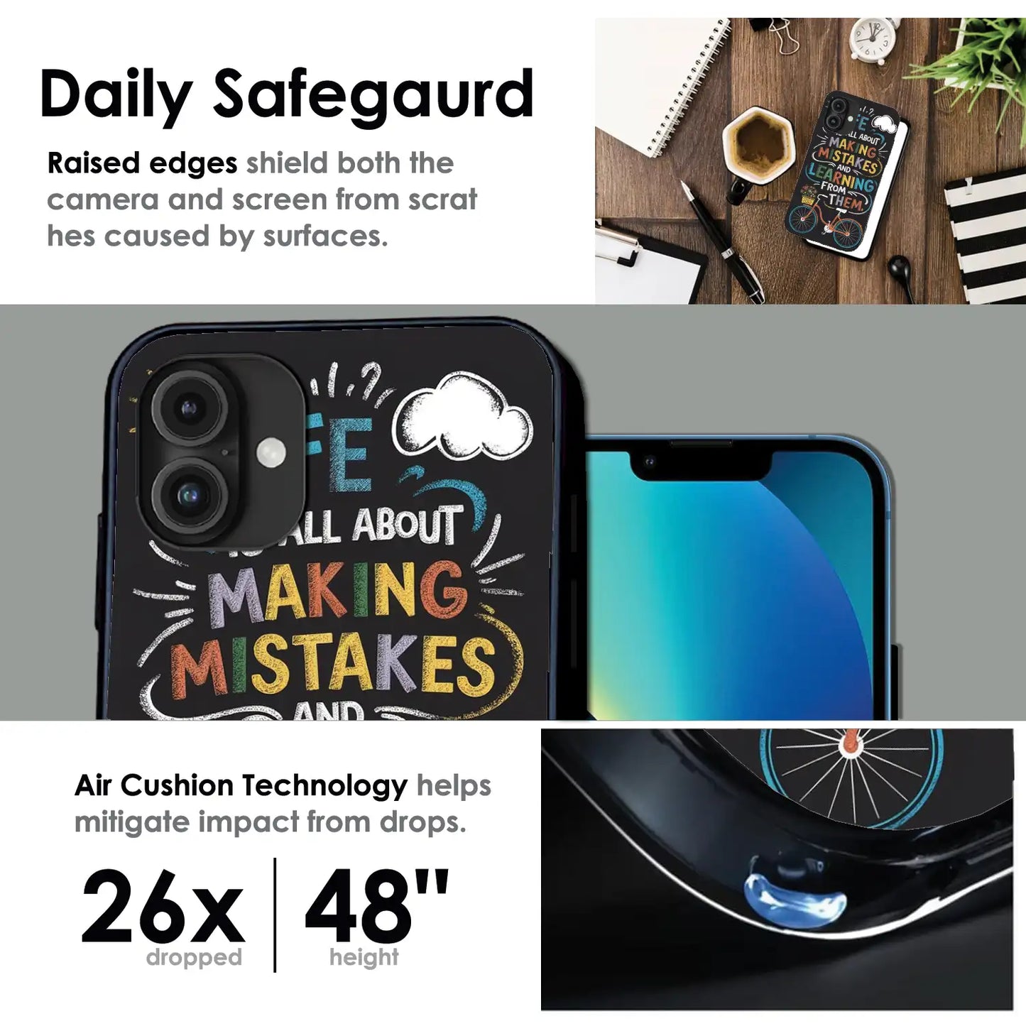 Motivational Quote Bicycle Art - Glossy Metal Silicone Case For Apple iPhone Infographic