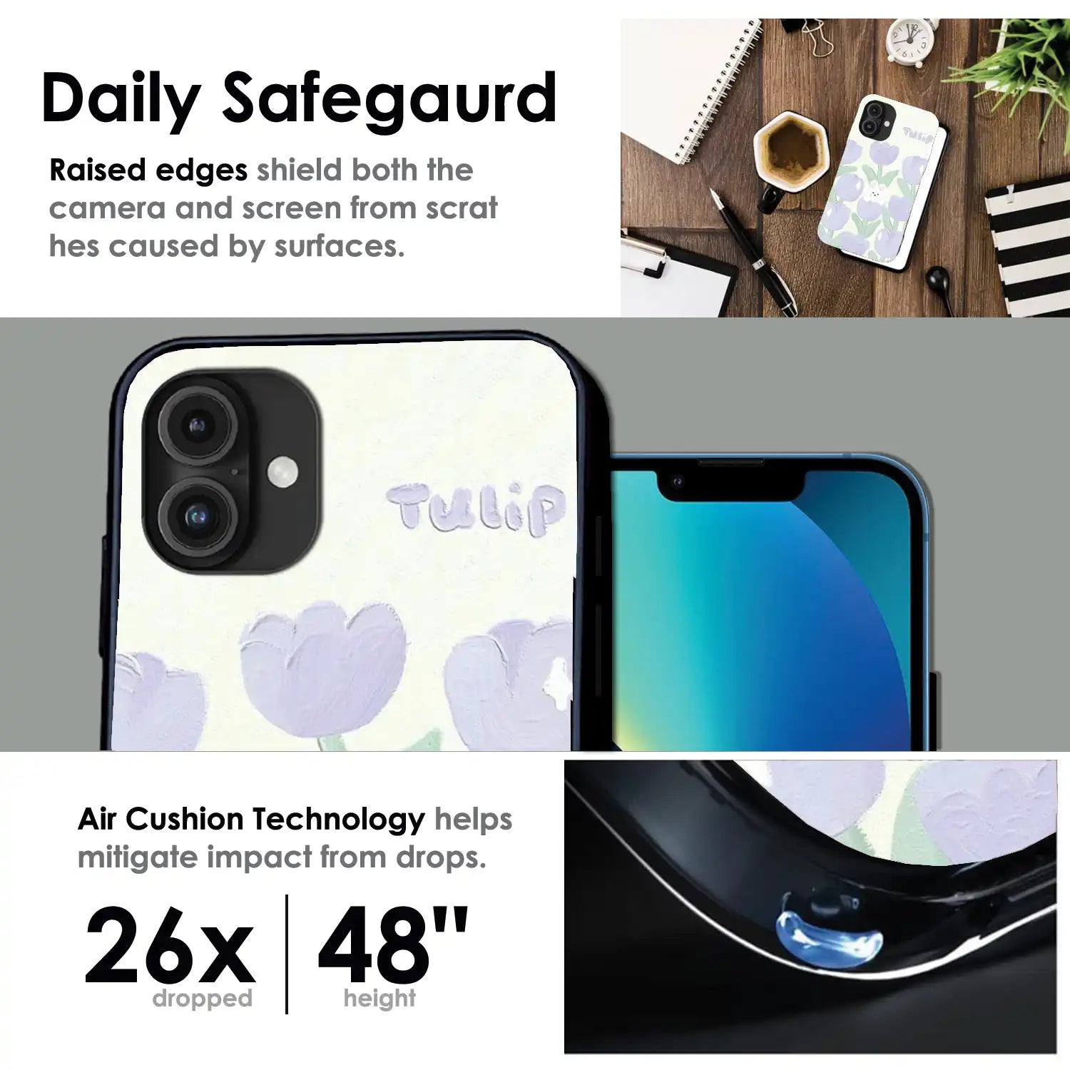 Cute Bunny Tulip - Glossy Metal Silicone Case For Apple iPhone Infographic