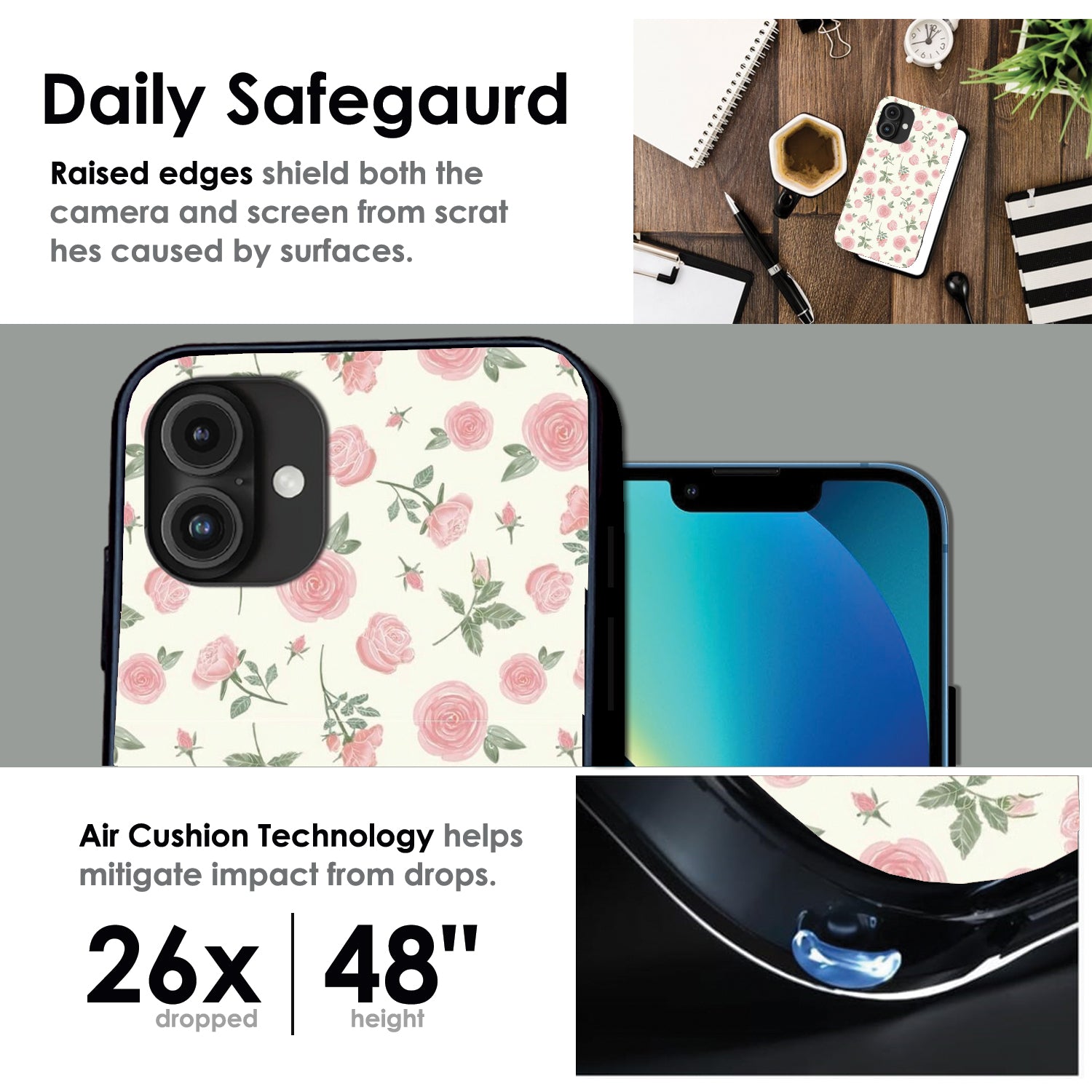Soft Pink Rose Bloom - Glossy Metal Silicone Case For Apple iPhone Infographic