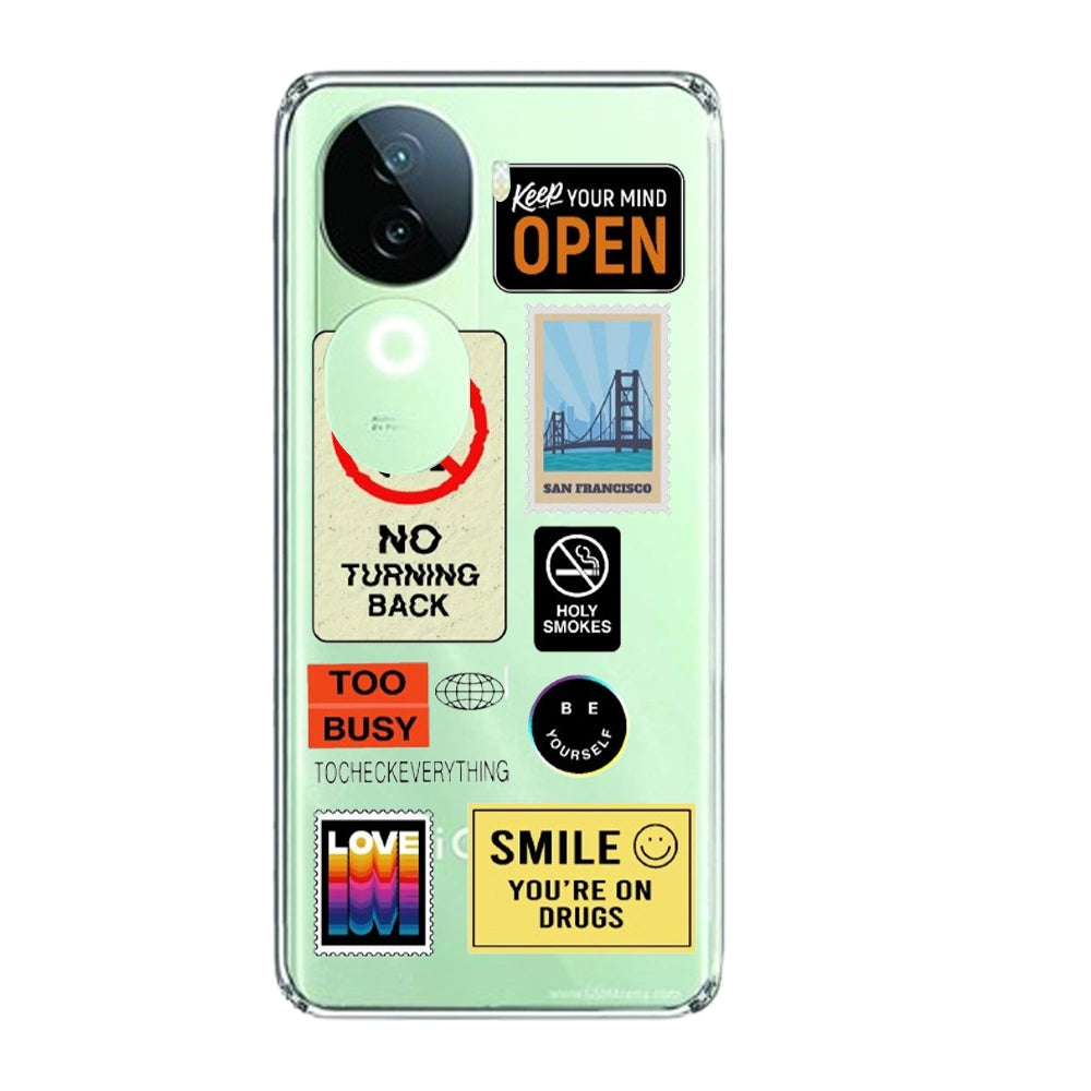 Retro Labels - Clear Printed Silicone Case For IQOO Infographic