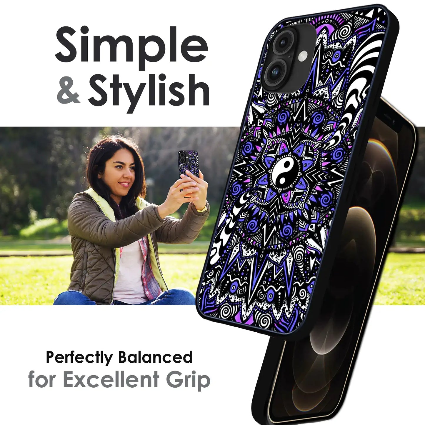 Yin-Yang Mandala Design - Glossy Metal Silicone Case For Apple iPhone Infographic