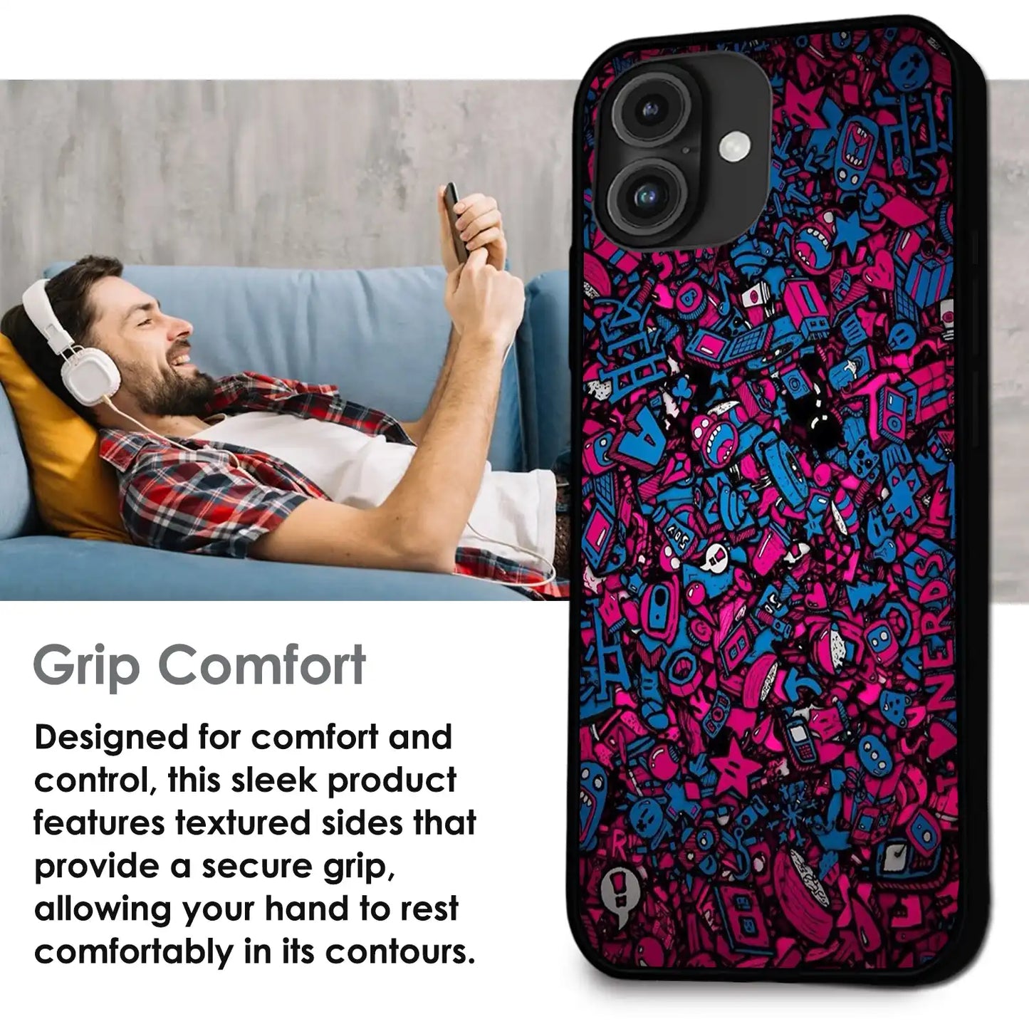 Doodle Chaos Design - Glossy Metal Silicone Case For Apple iPhone Infographic