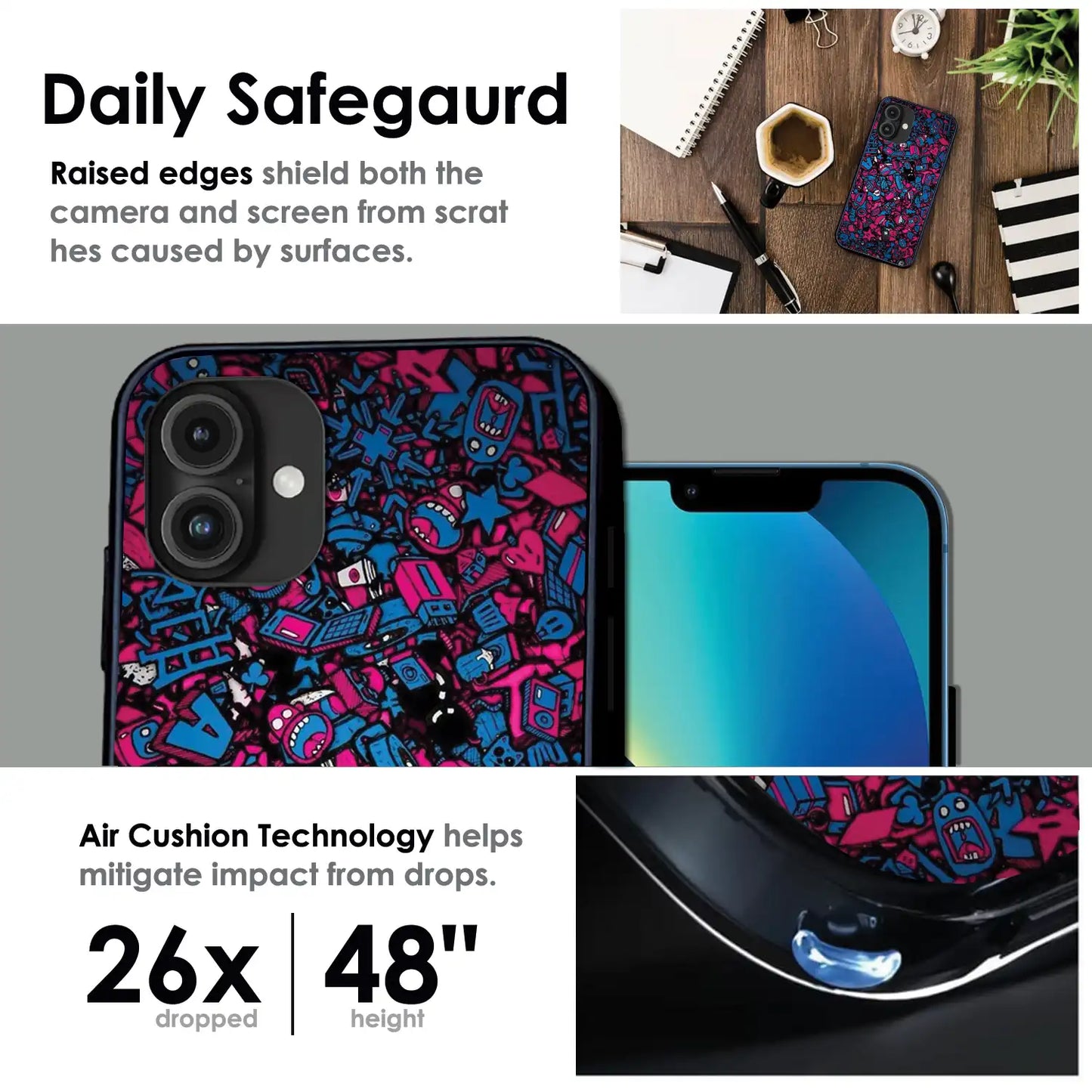 Doodle Chaos Design - Glossy Metal Silicone Case For Apple iPhone Infographic