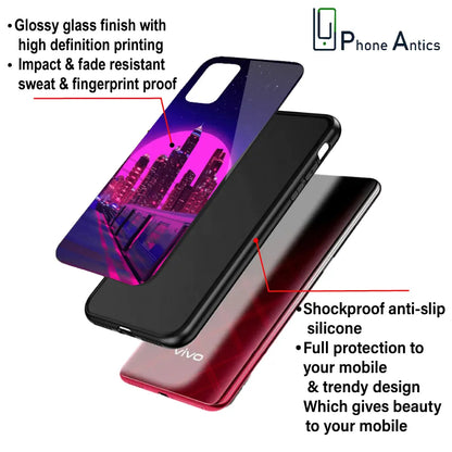 'Neon City Synthwave - Glass Case For Apple iPhone Infographic