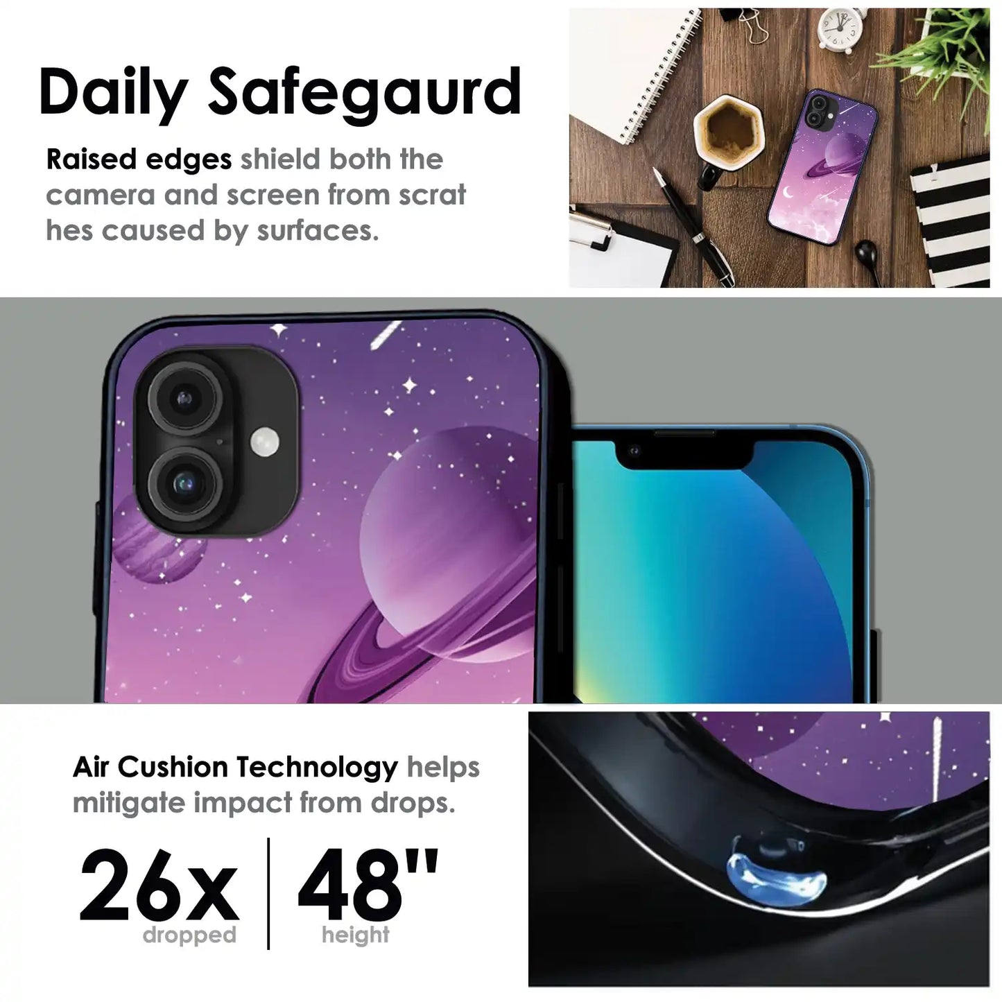 Pastel Galaxy Design - Glossy Metal Silicone Case For Apple iPhone Infographic