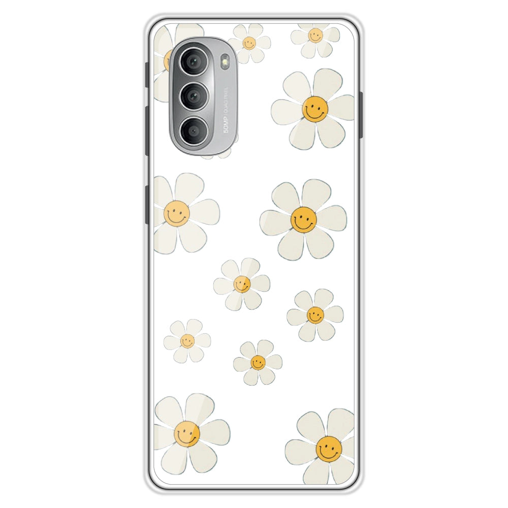 Smile Flowers - Clear Printed Silicon Case For Motorola Models