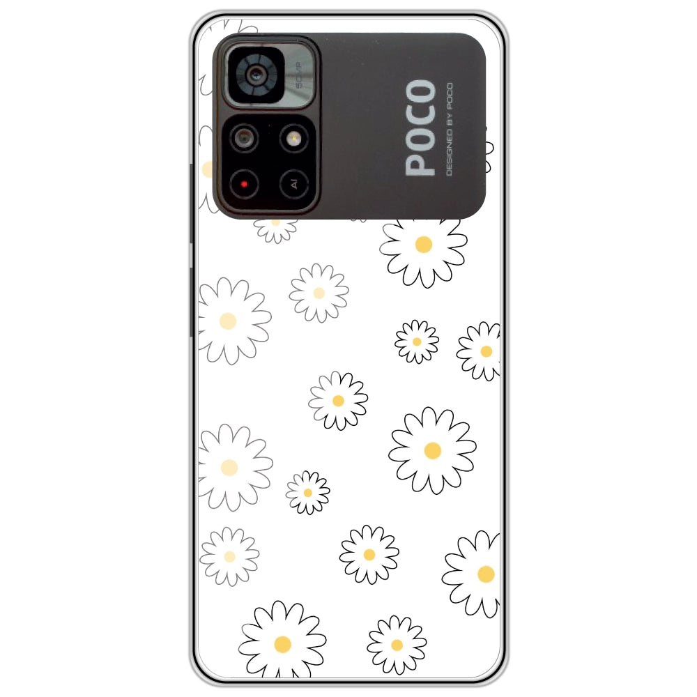 White Flowers - Clear Printed Silicone Case For Poco Models