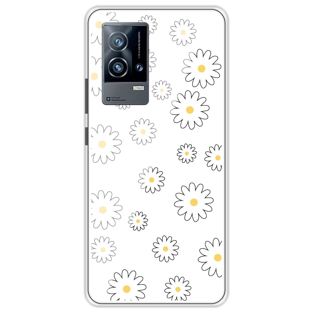 White Flowers - Clear Printed Silicone Case For iQOO Models